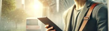 ヘッドフォンを着けてタブレットを持っている男性
